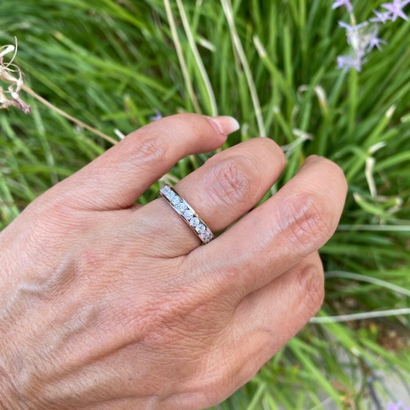 14k Solid White Gold 3.5mm ETERNITY Wedding Band - Picture 15 of 16